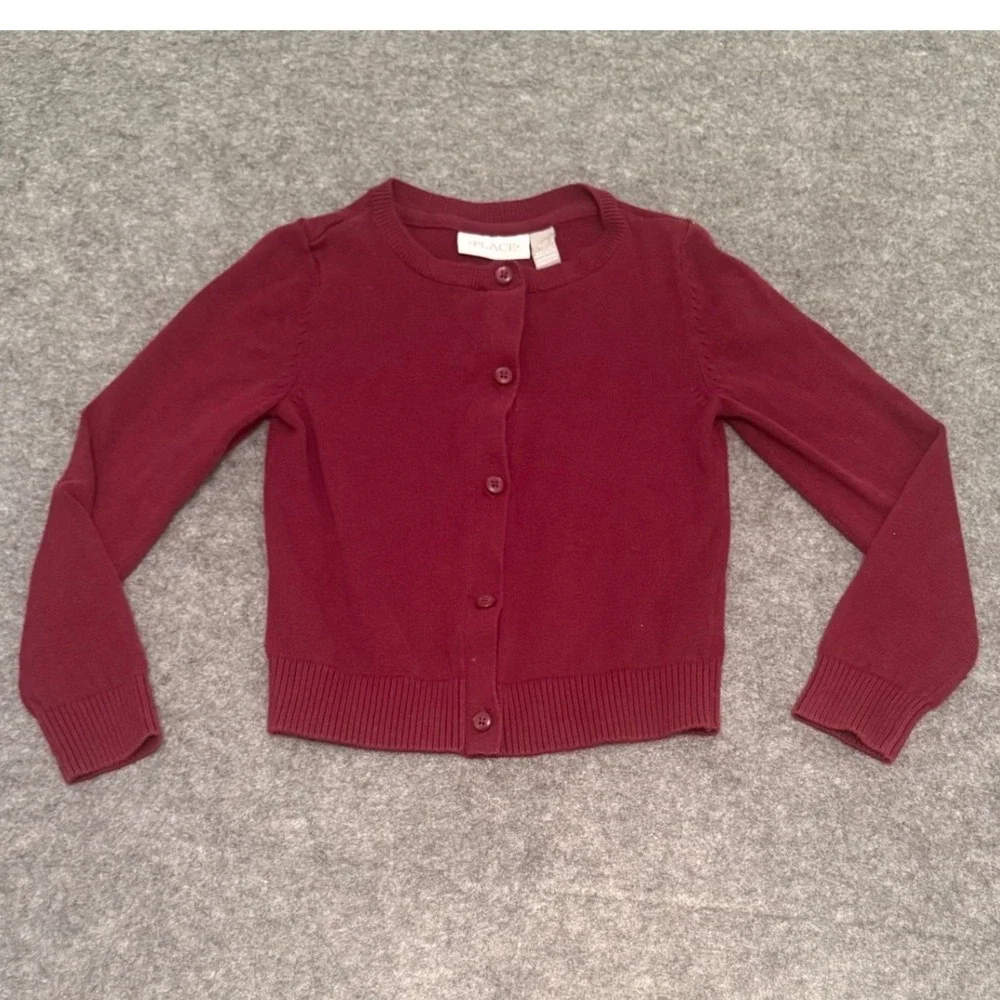 The Childrens Place Cardigan Kids 5/6 Burgundy Excellent Button Front Knit